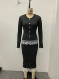 Lace Trim Ribbed Knit Set