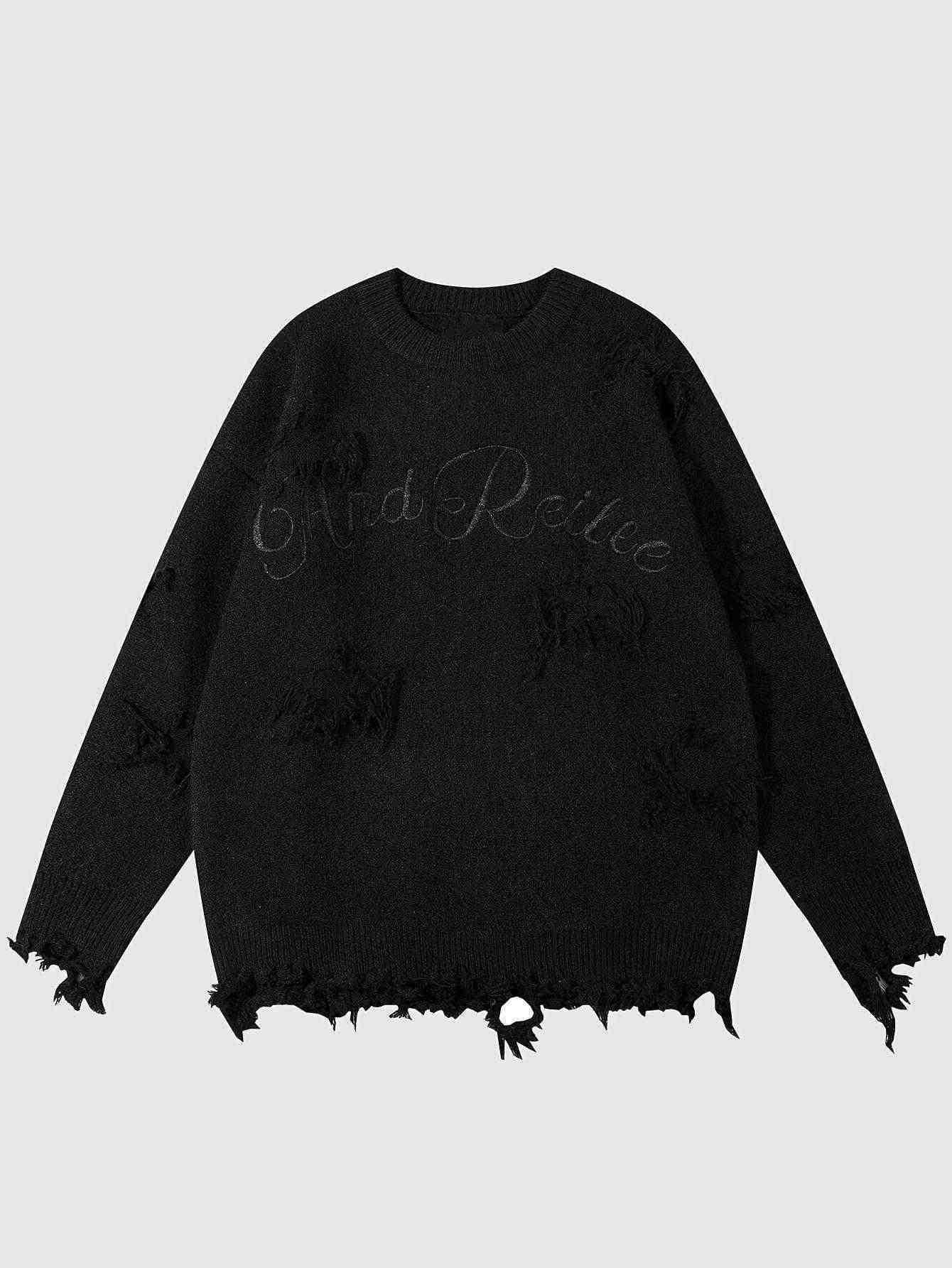 Distressed Oversized Graphic Knit Sweater