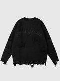 Distressed Oversized Graphic Knit Sweater