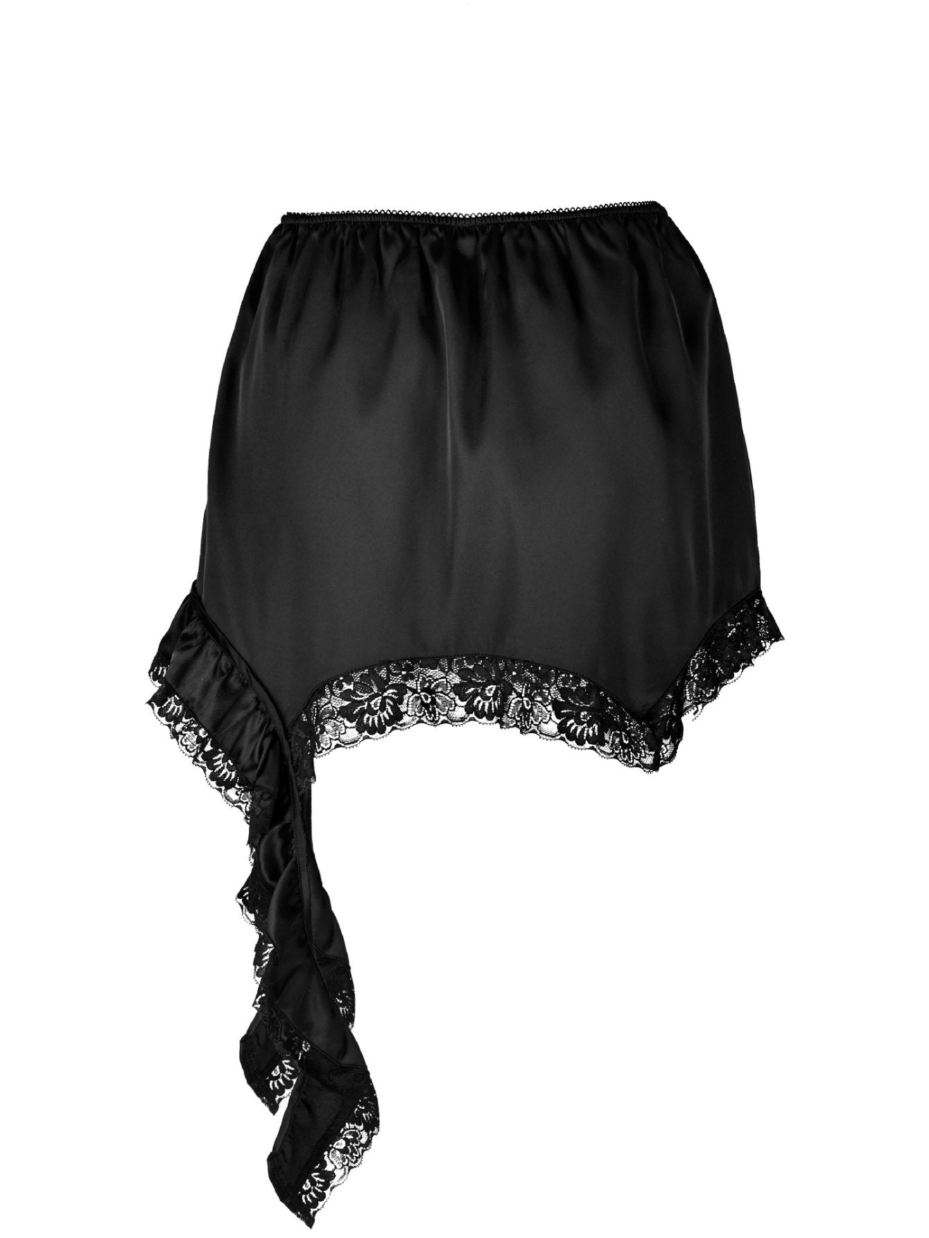 Satin Lace Trim Asymmetric Mini Skirt