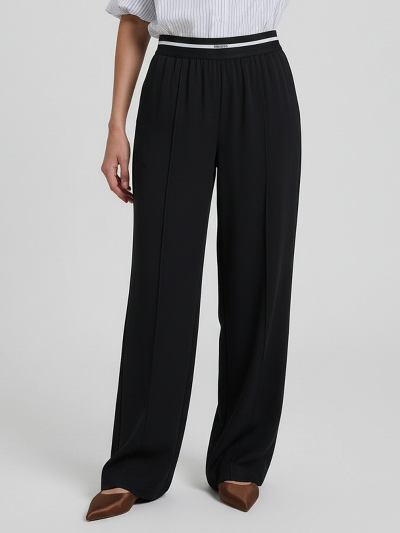Straight Contrast Waist Pants