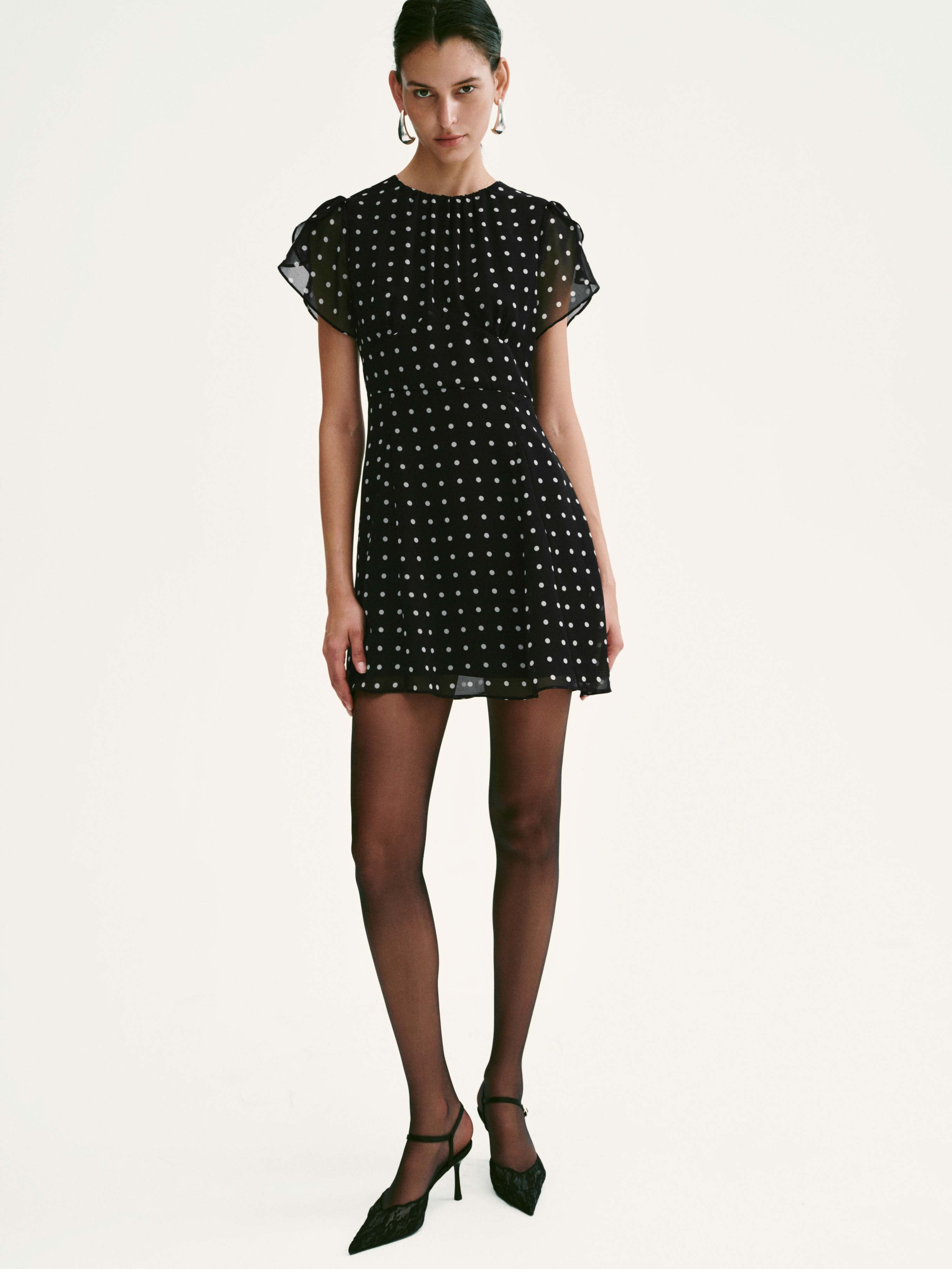 Polka Dotted Short Sleeve A-Line Midi Dresses