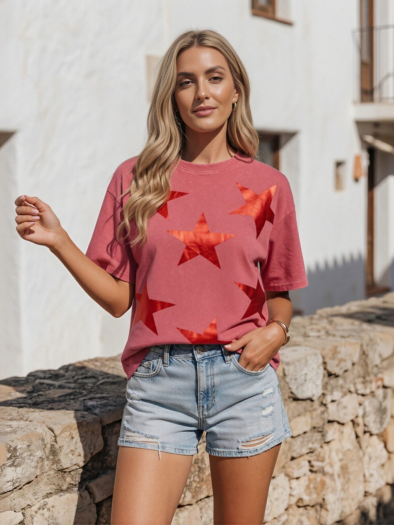 Vintage Wash Star Print T-Shirt