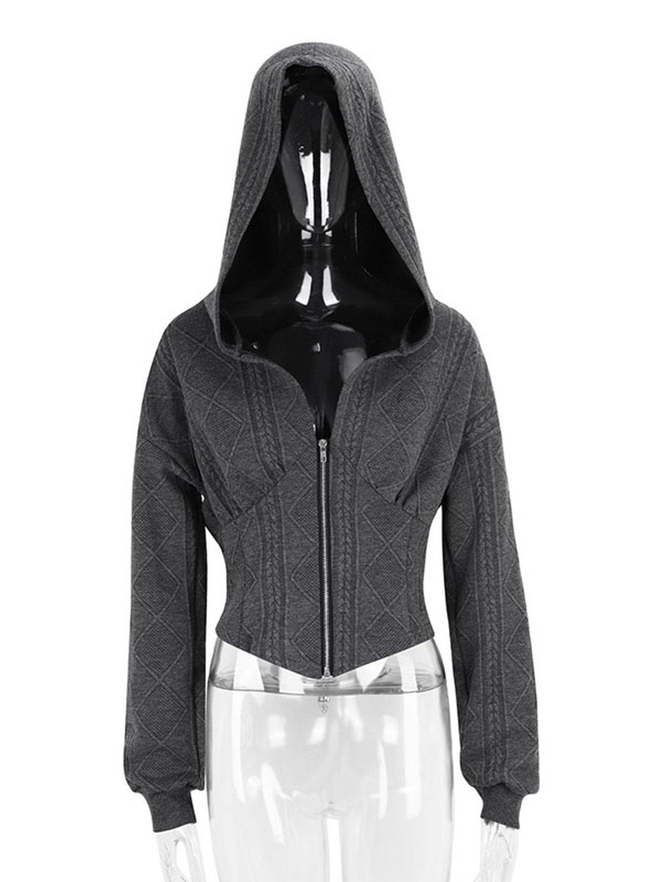 Textured Corset Zip Up Hoodie