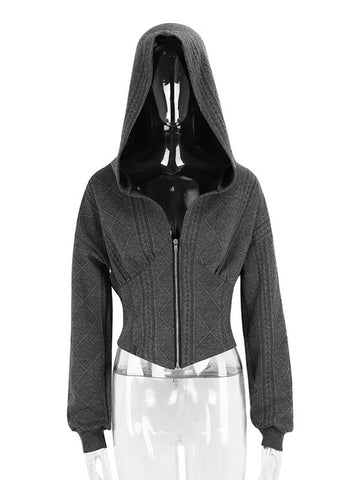 Textured Corset Zip Up Hoodie