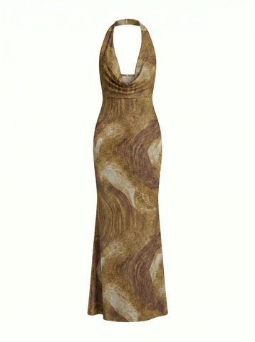 Tatiana Peñaloza's Gold Marble Print Midi Dress