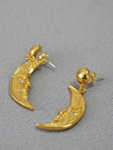 Celestial Gold Moon Statement Dangle Earrings