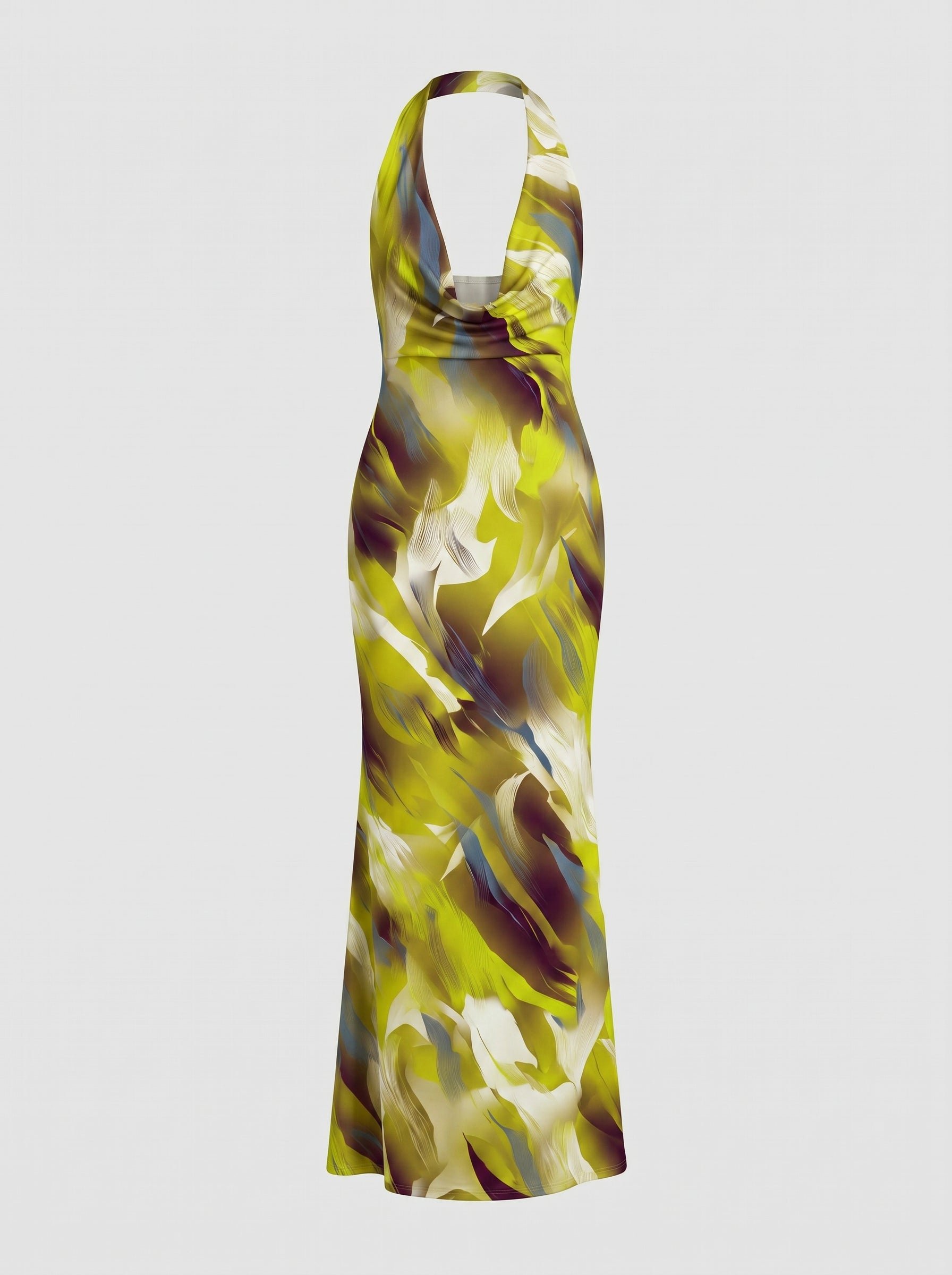 LILA Floral Print Cowl Neck Bodycon Midi Dress