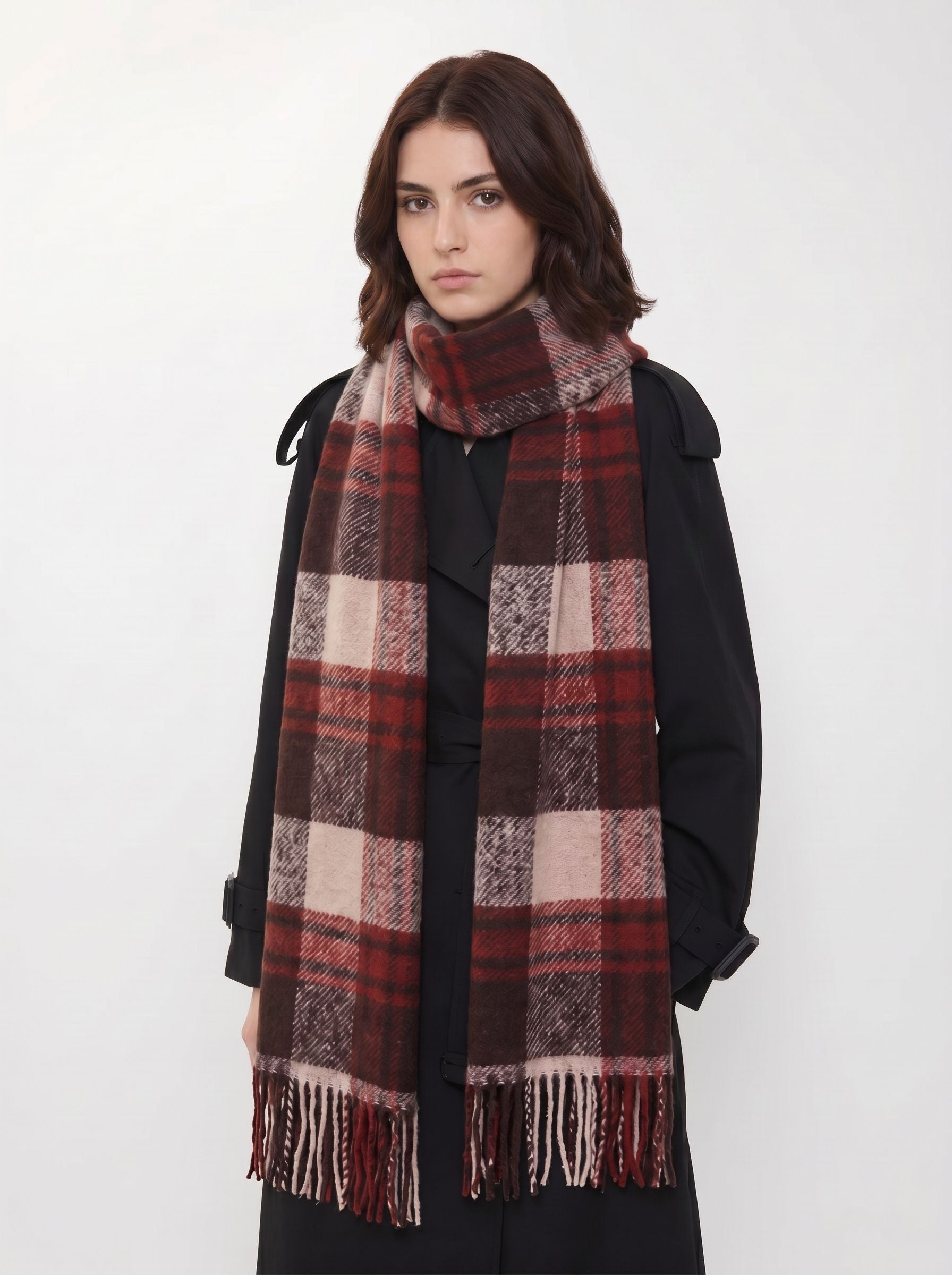 Cozy Plaid Fringed Winter Scarf