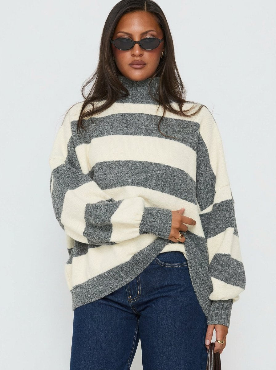 Cozy Striped Mock Neck Sweater