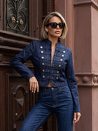 Military Inspired Cropped Denim Jacket