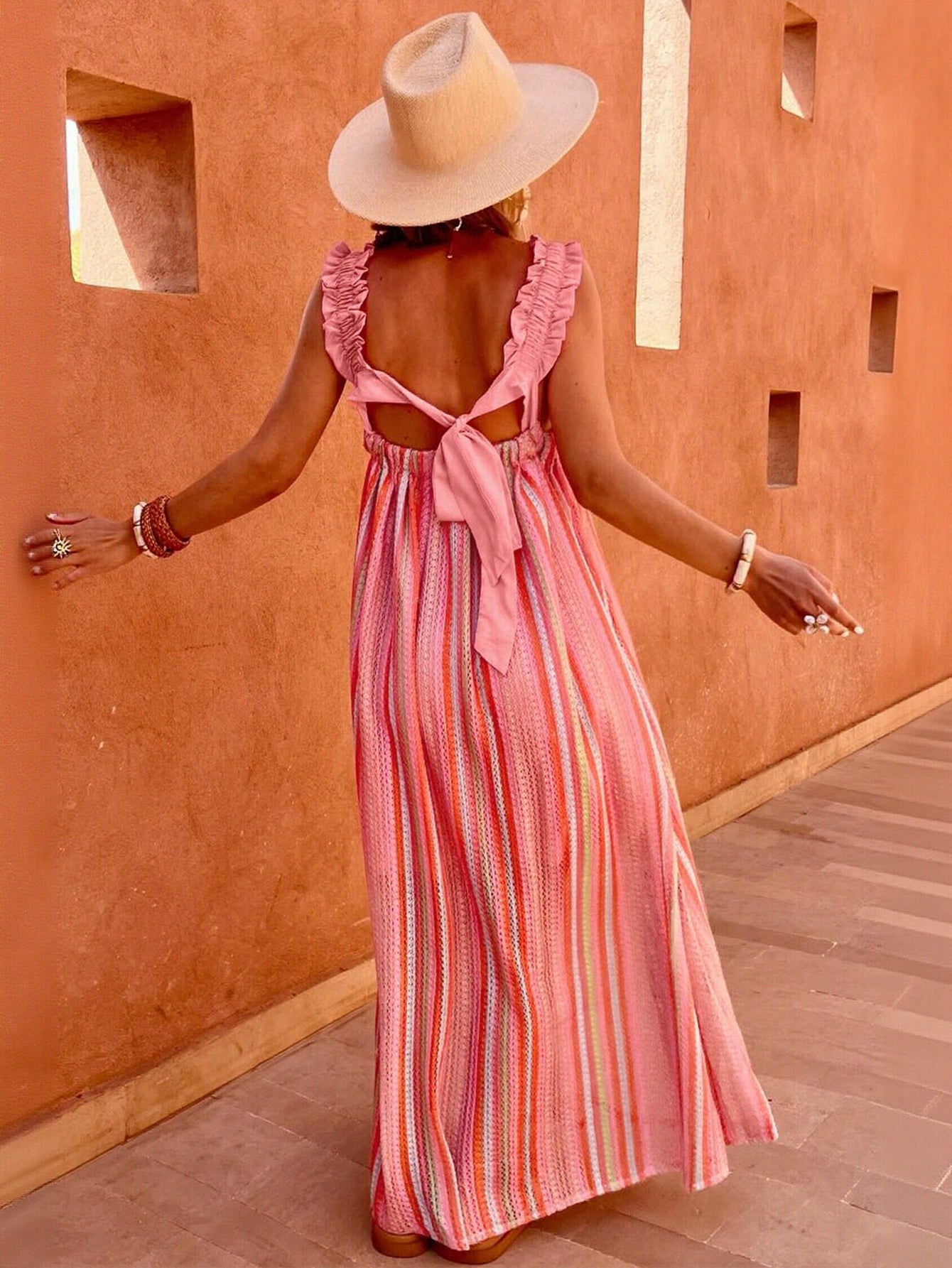 Color Block Ruffle Strap Maxi Dress