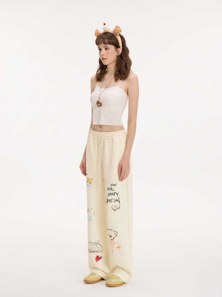 Graphic Print Drawstring Wide Leg Pants