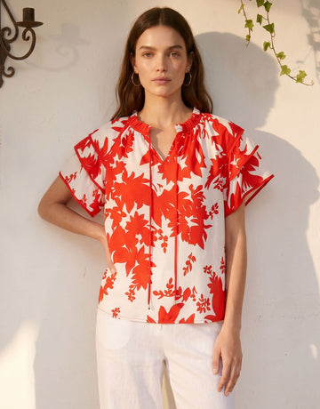 Floral Ruffle Sleeve Chiffon Blouse