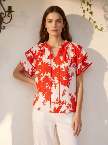 Floral Ruffle Sleeve Chiffon Blouse