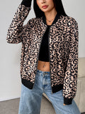 Leopard Print Zip Up Bomber Jacket