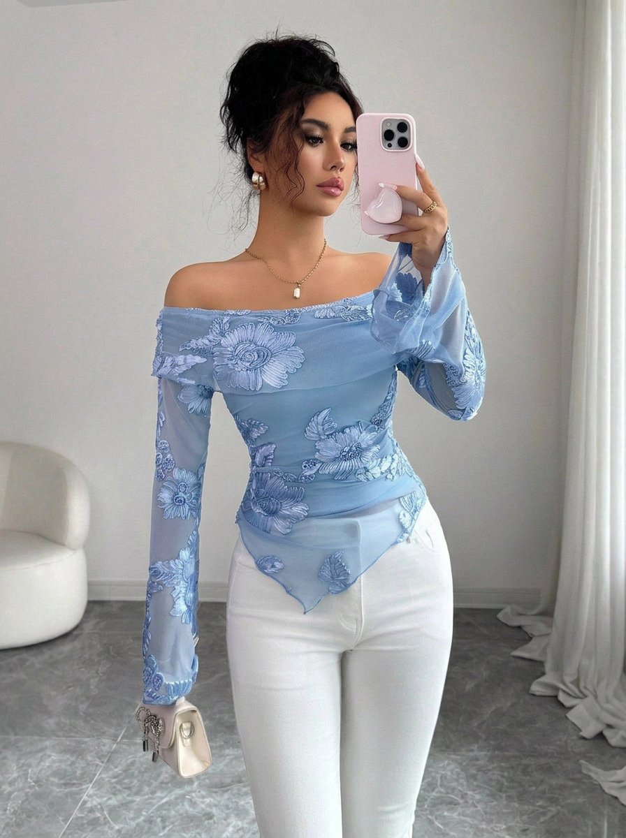 Floral Embroidered Off Shoulder Midi Dress
