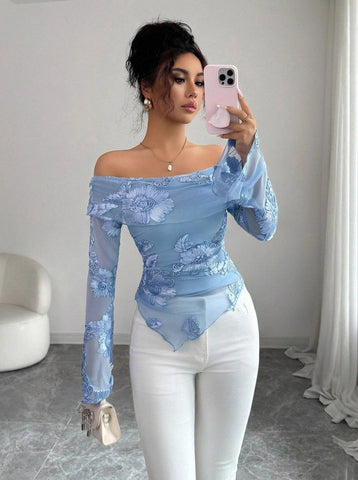 Floral Embroidered Off Shoulder Midi Dress