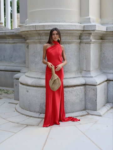 Satin Halter Neck Midi Dress