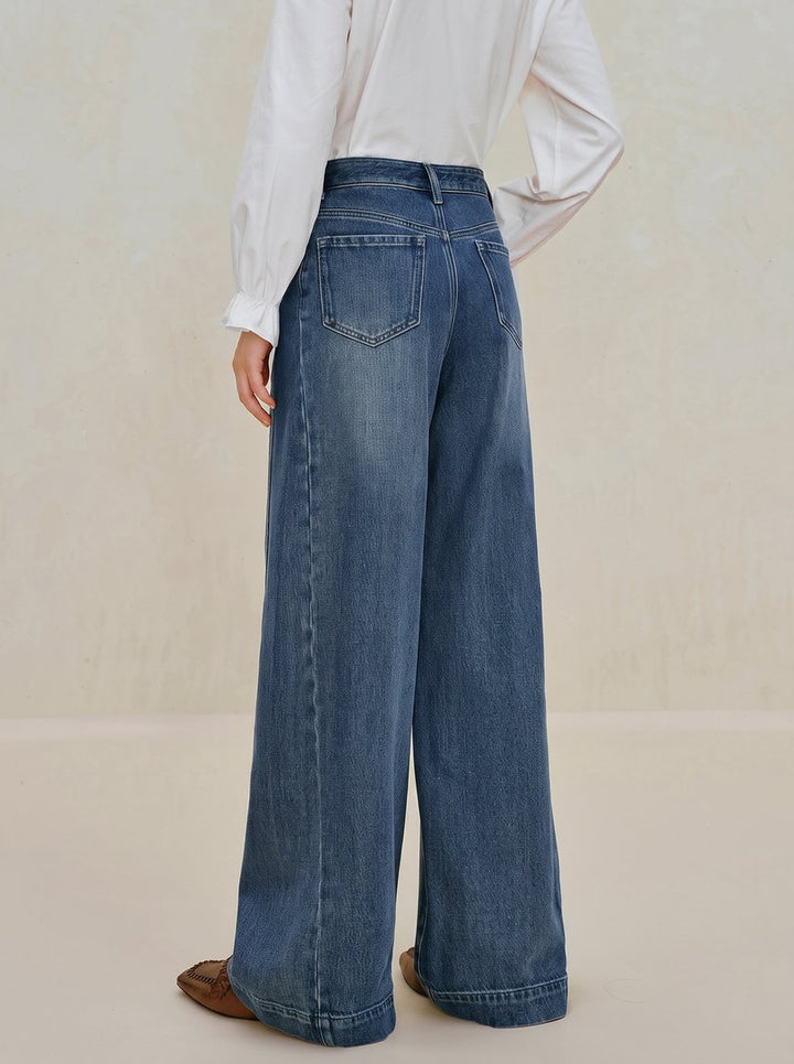 Embroidered High Waisted Wide Leg Jeans