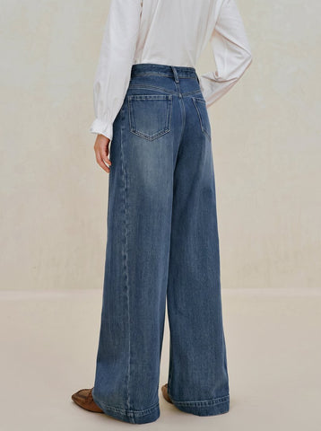 Embroidered High Waisted Wide Leg Jeans