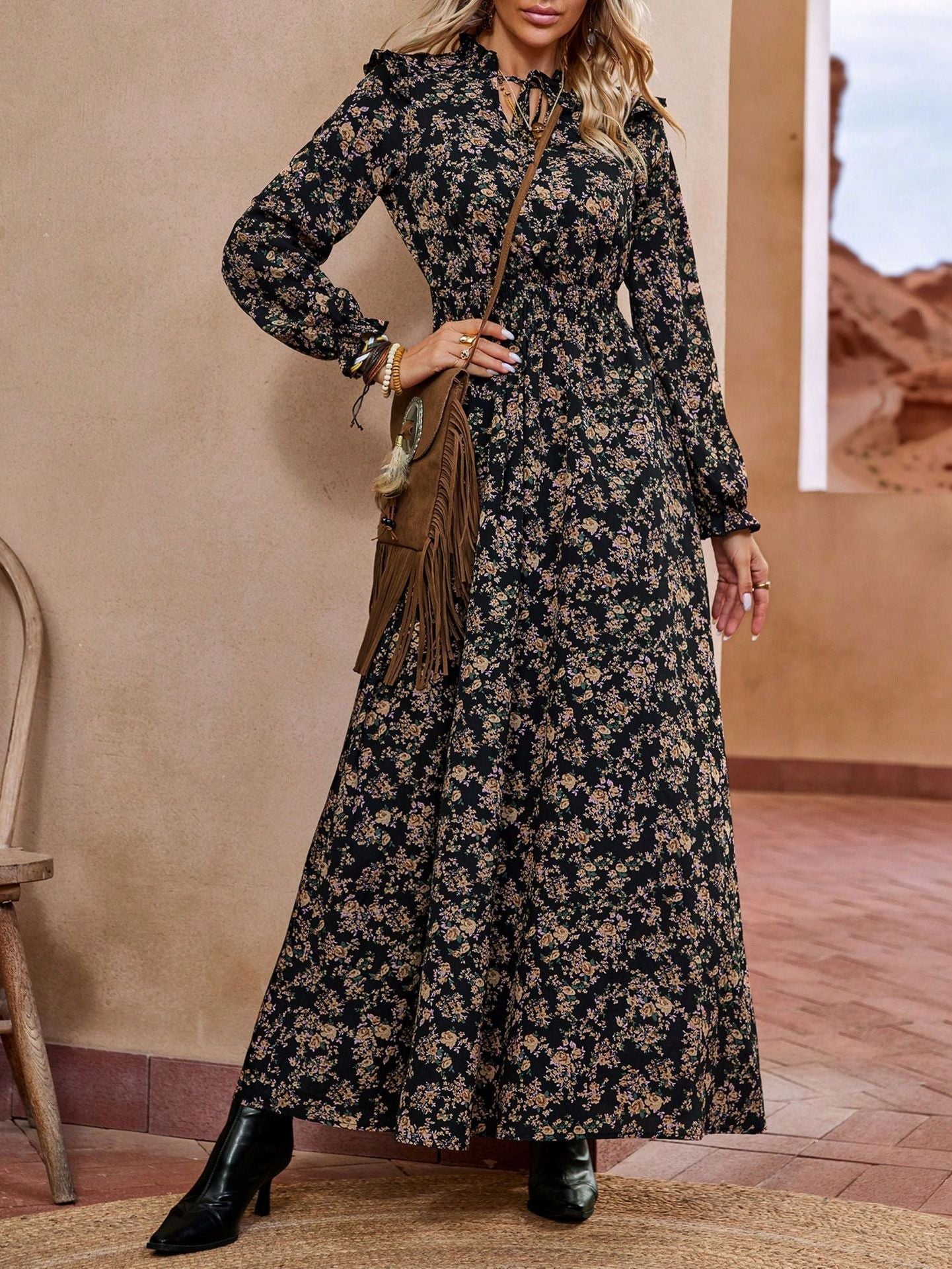 Leopard Print Ruffled Maxi Dress