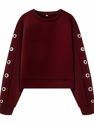 Grommet Detail Cropped Crewneck Sweatshirt