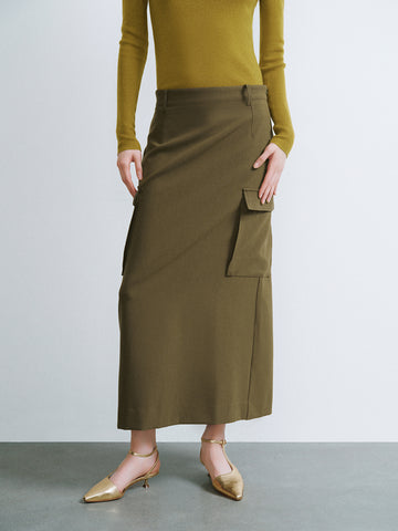 Urban Revivo Midi Straight Skirt-Coffee Brown