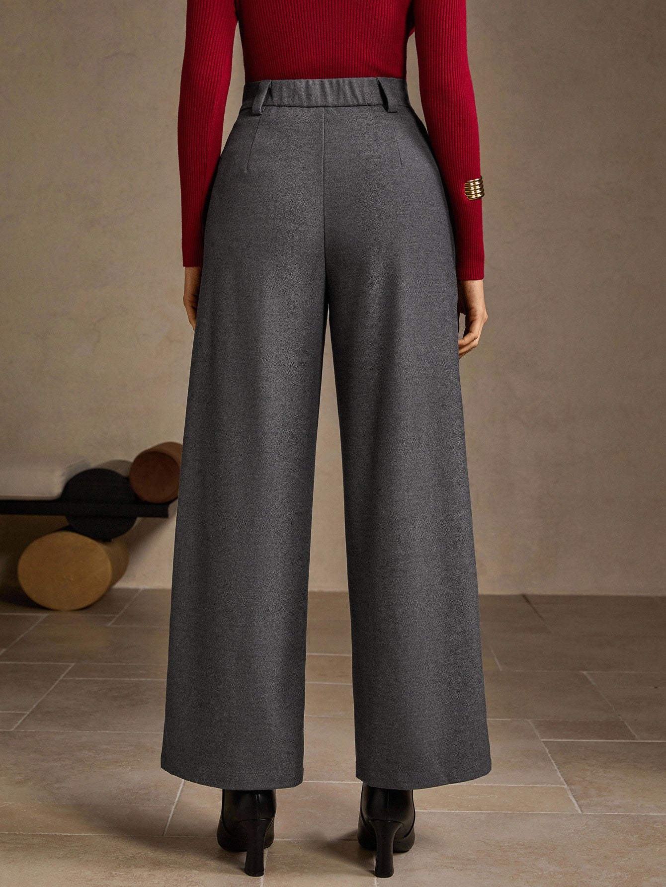 High Waisted Pleated Wide Leg Trousers
