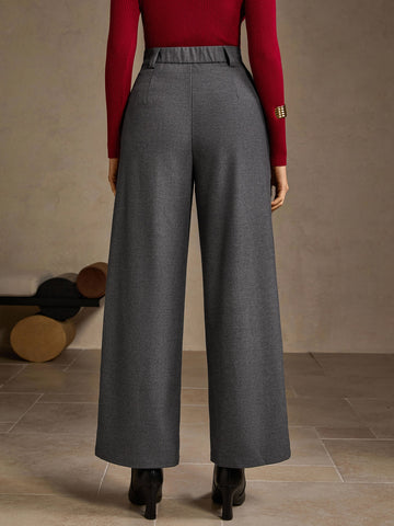 High Waisted Pleated Wide Leg Trousers