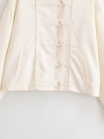 Elegant Mandarin Collar Button Jacket