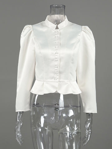 Puff Sleeve Fitted Button Down Shirt