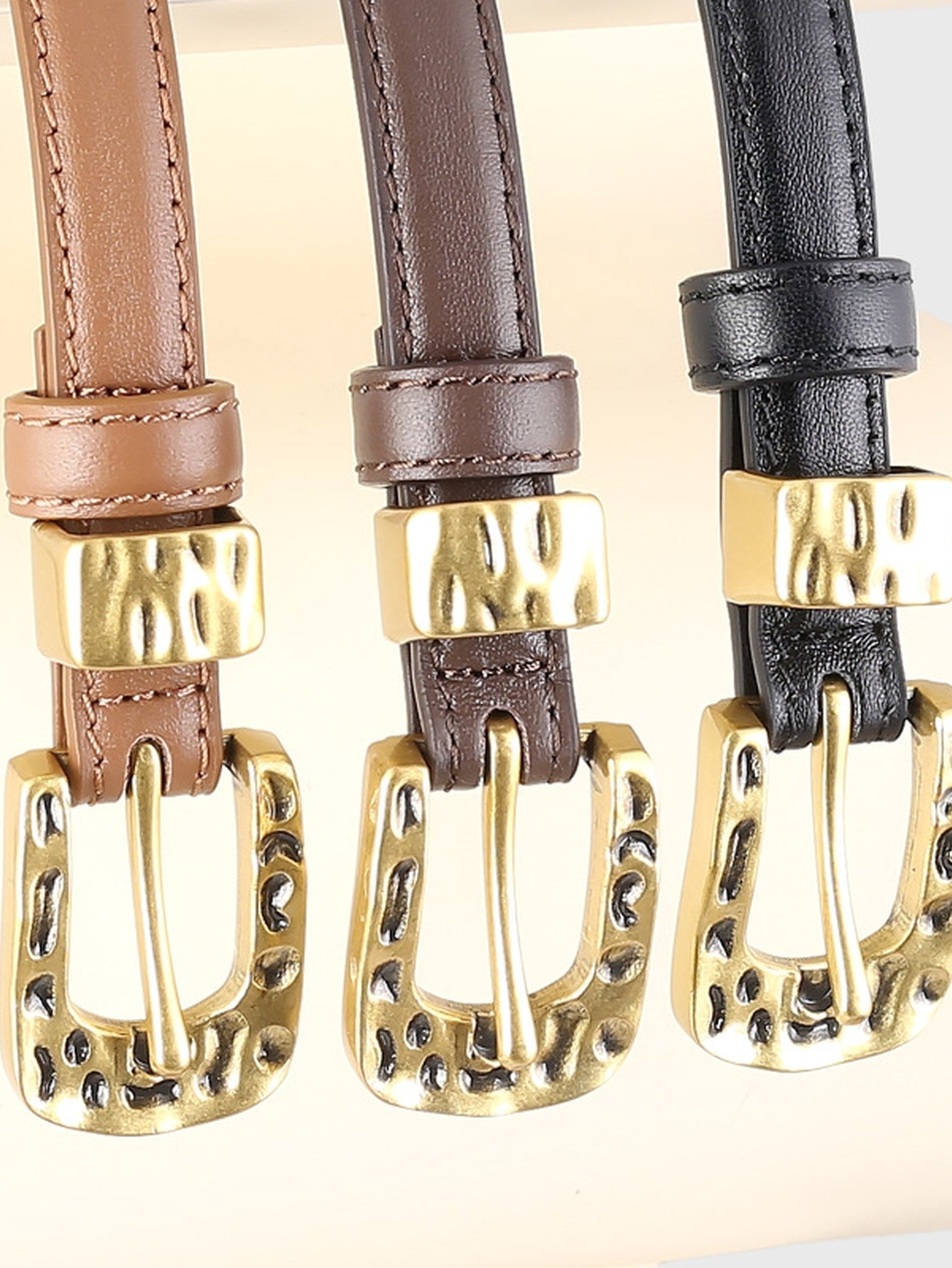 Minimalist Gold Buckle Skinny Belt