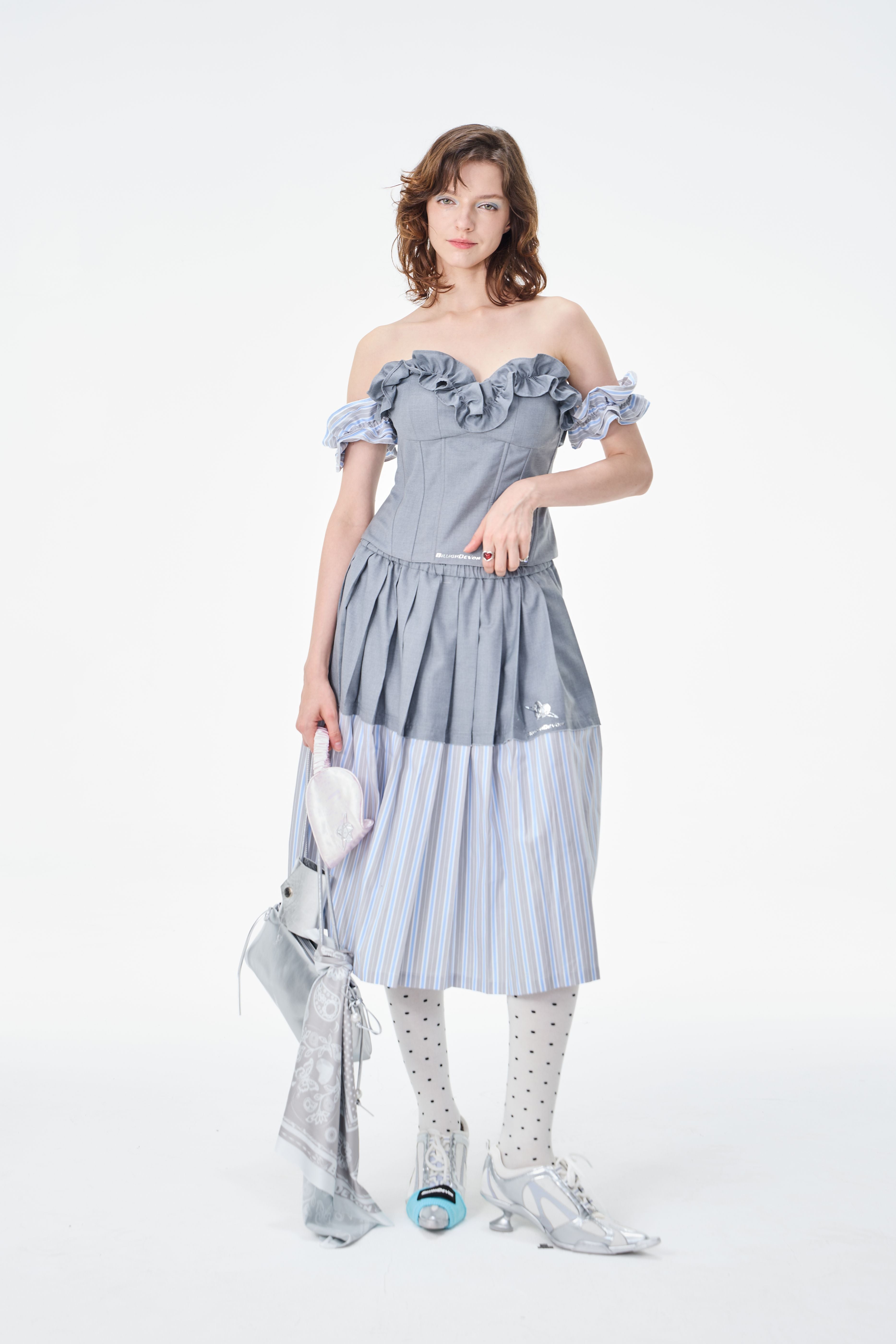 Colorblock Striped Pleated Midi Skirt