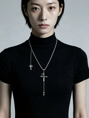Gothic Dagger Cross Layered Necklace