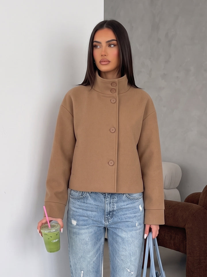 Minimalist Mock Neck Cropped Jacket