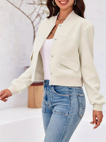 Cropped Faux Leather Bomber Jacket