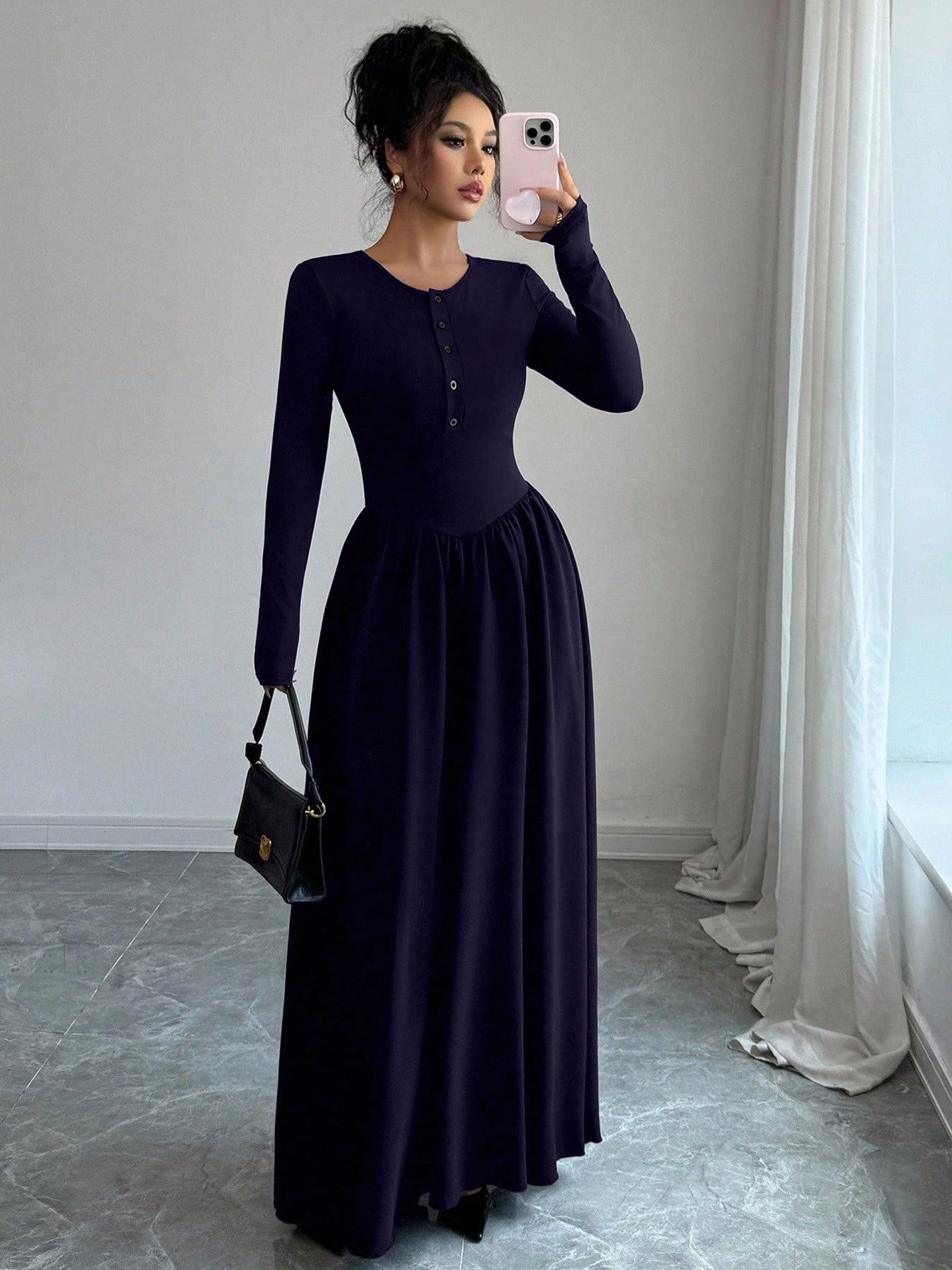 Long Sleeve Button Front Maxi Dress