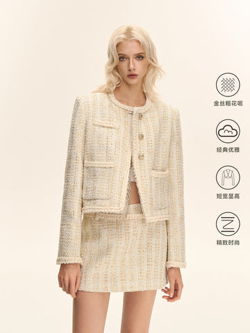 Elegant Tweed Metallic Mini Skirt