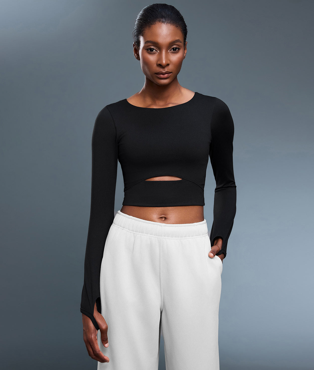 Built-In Bra Cutout Long Sleeve Casual Yoga Top-Multicolor