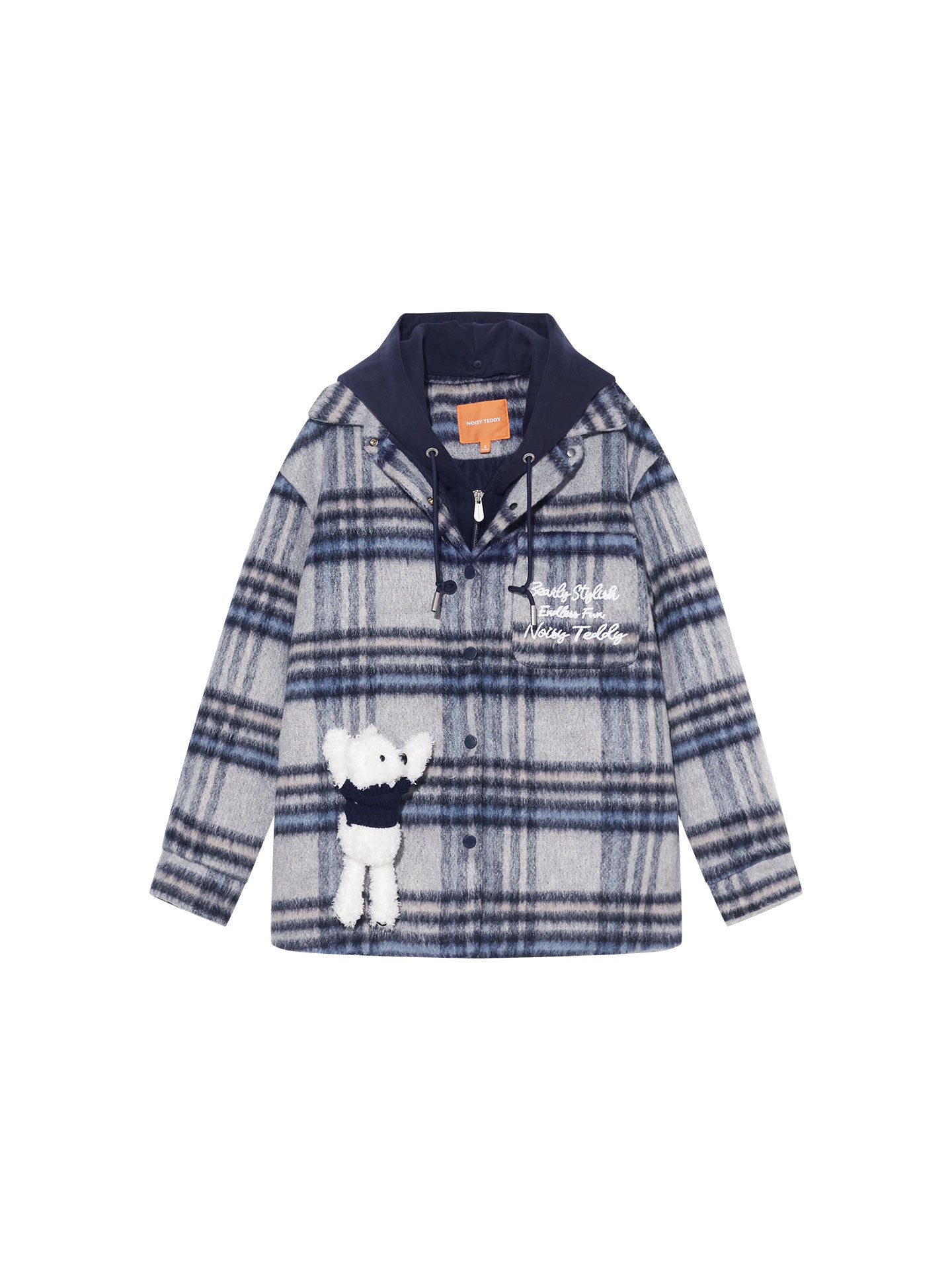 Hooded Plaid Brushed Wool Coat