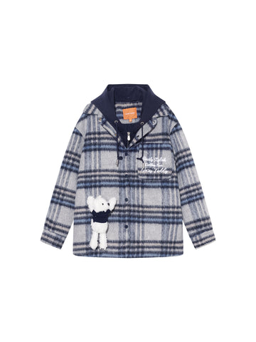 Hooded Plaid Brushed Wool Coat