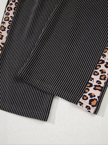 Striped Leopard Trim Pant Set