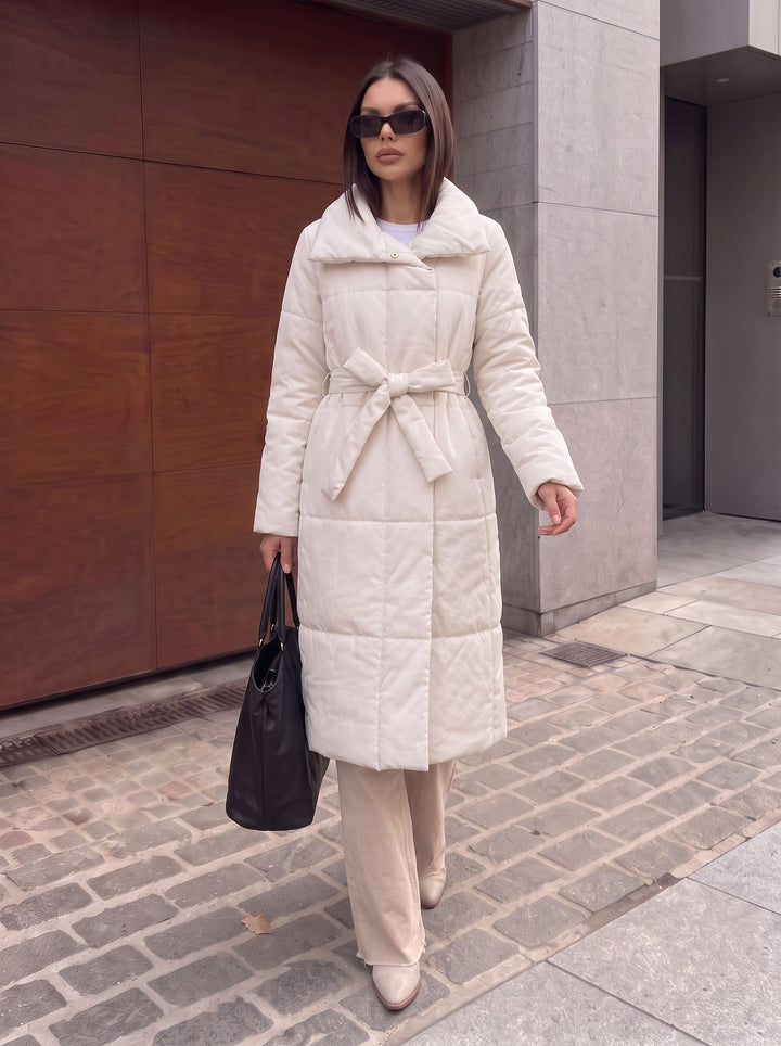 Elegant Belted Long Puffer Coat