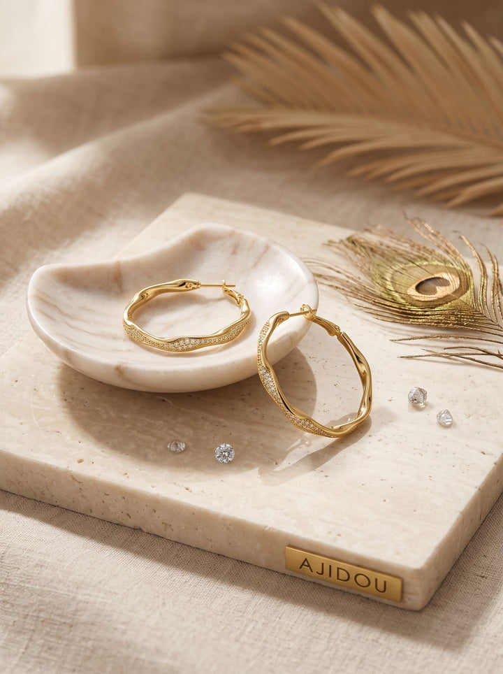 Twisted Gold Pave Hoop Earrings