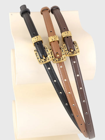 Minimalist Gold Buckle Skinny Belt