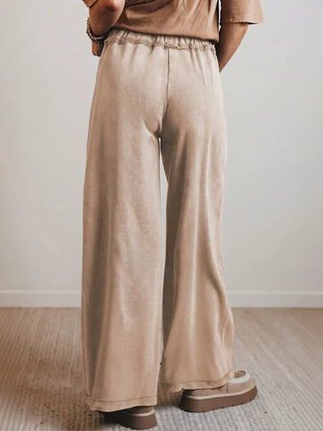 Soft Suede Drawstring Wide Leg Pants