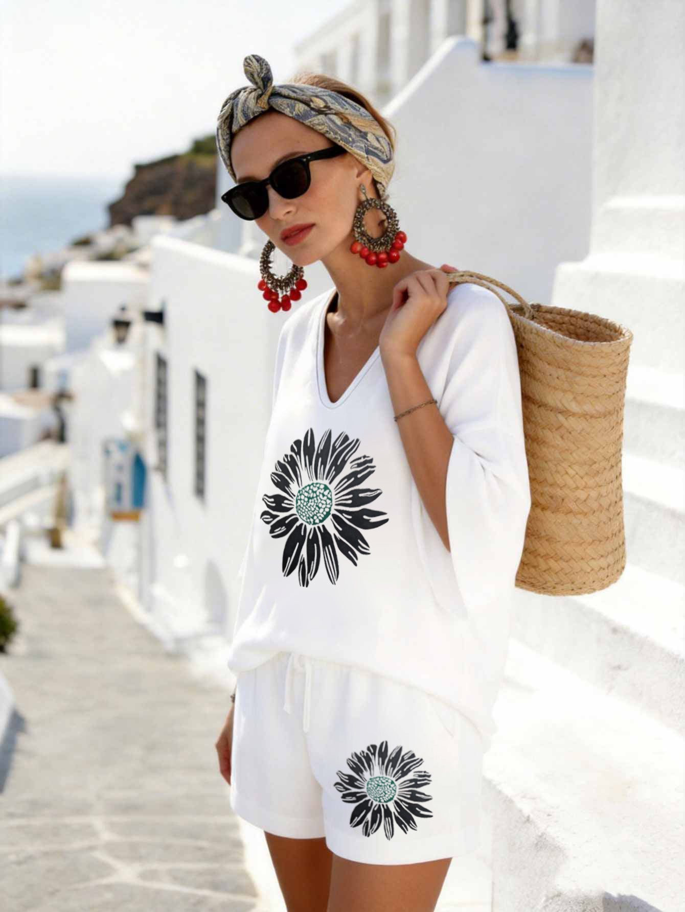 Oversized Floral Print Shorts Set