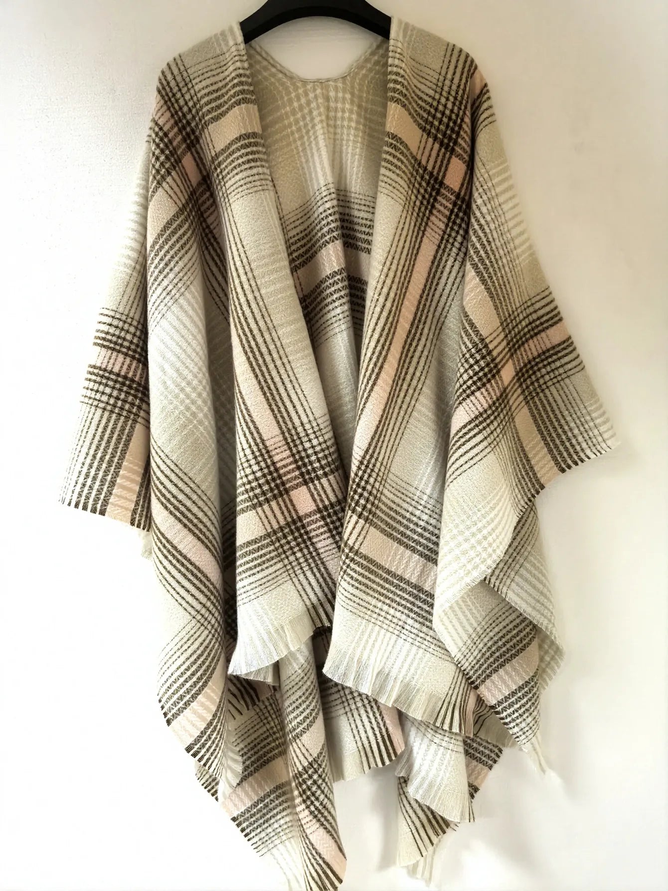 Cozy Plaid Open Front Shawl Scarf
