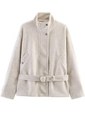 Elegant Belted Wool Blend Jacket